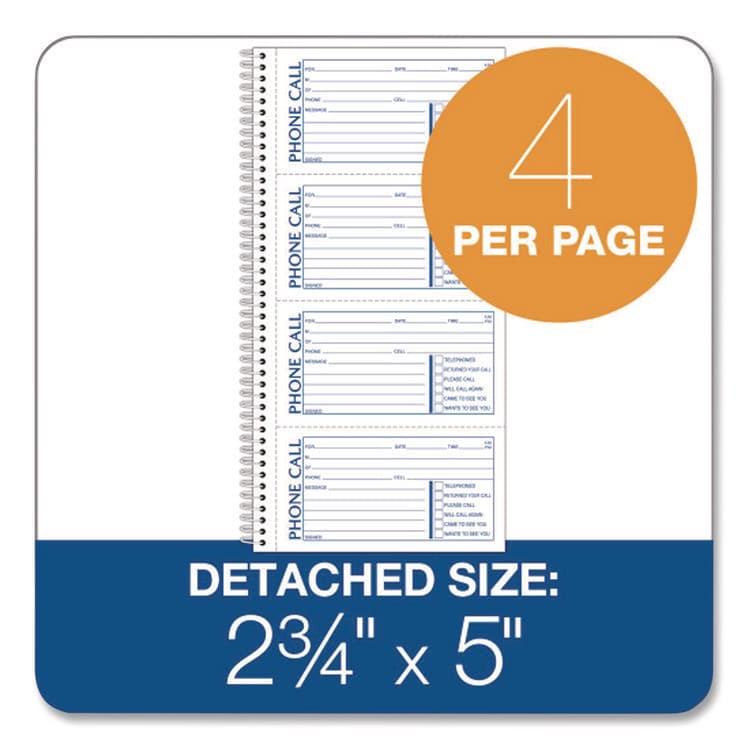 CARDINAL BRANDS . Wirebound Telephone Message Book, Two-Part Carbonless, 4.75 x 2.75, 4 Forms/Sheet, 400 Forms Total (ABFSC1154R) thumbnail 2
