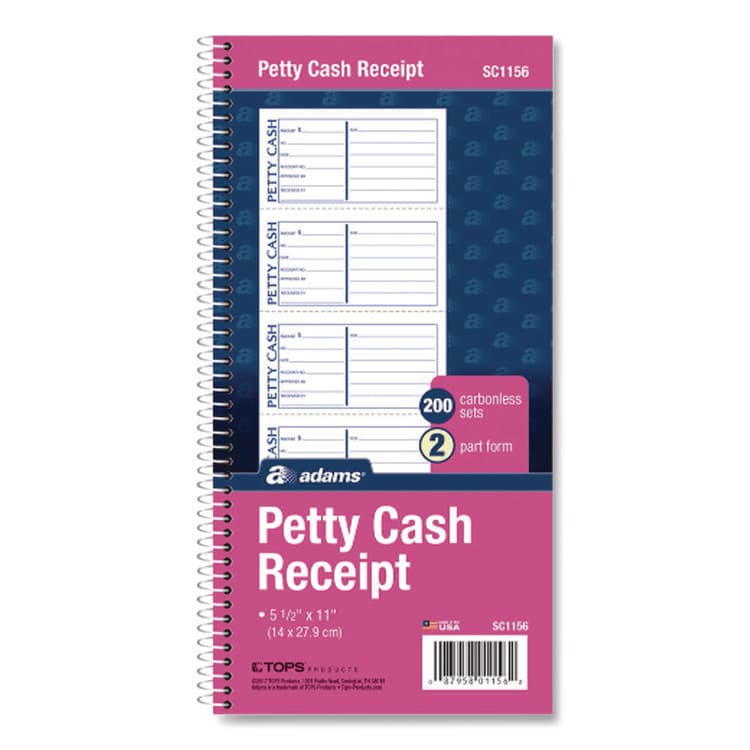 CARDINAL BRANDS . Petty Cash Receipt Book, Two-Part Carbonless, 5 x 2.75, 4 Forms/Sheet, 200 Forms Total (ABFSC1156)