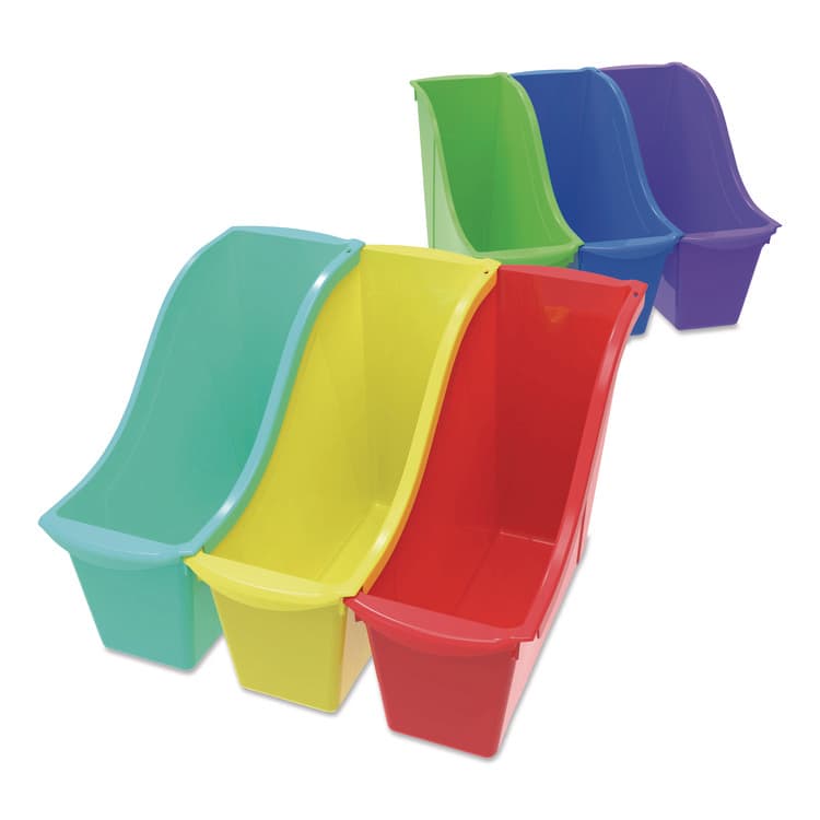 STOREX Small Book Bin, 1.5 gal, 4.5" x 11.75" x 8.5", Assorted Bright Colors, 6/Pack (STX70113U06C)