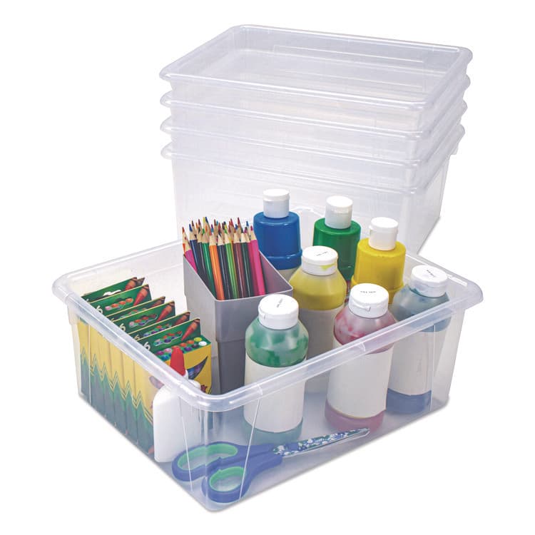 STOREX Storage Tray, Deep, 2 gal, 10.65" x 10.65" x 5.2", Clear, 5/Pack (STX62532U05C) thumbnail 2