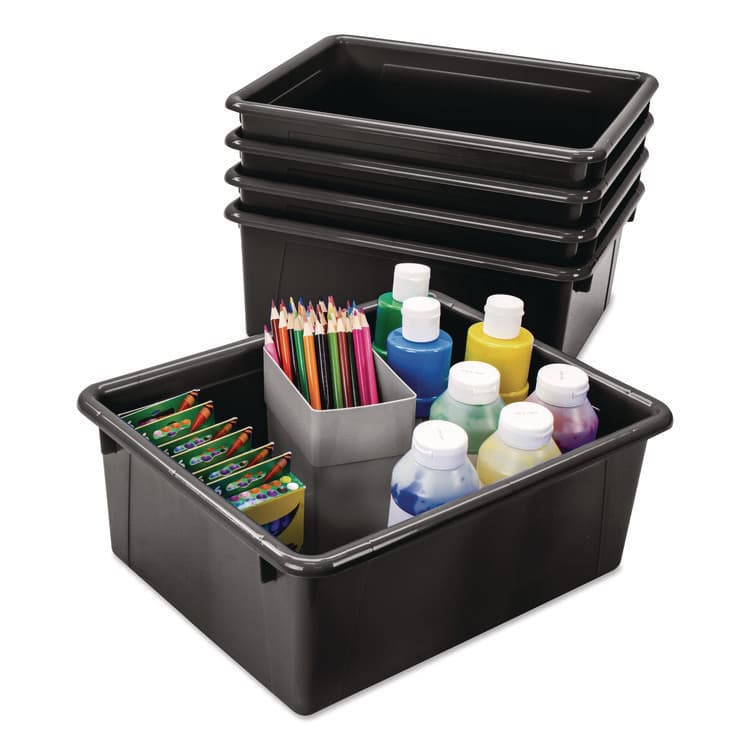 STOREX Storage Tray, Deep, 2 gal, 10.65" x 10.65" x 5.2", Black, 5/Pack (STX62523U05C) thumbnail 3