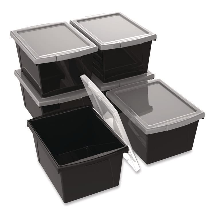 STOREX Storage Bin with Lid, 4 gal, 11.25" x 11.25" x 7.87", Black, 6/Pack (STX61427U06C)