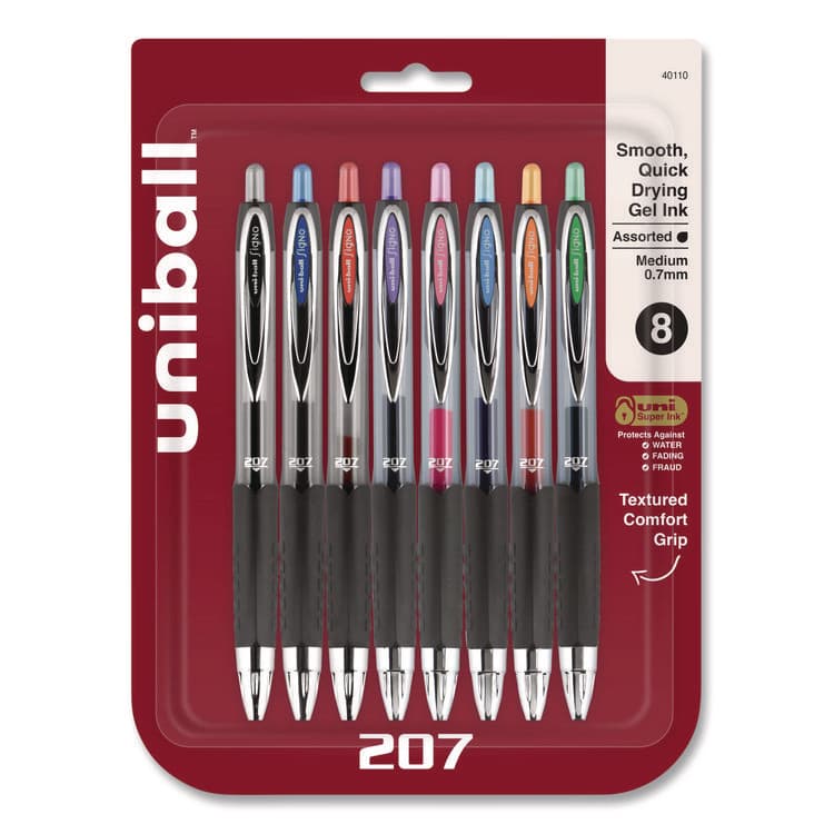 UNI Signo 207 Gel Pen, Retractable, Medium 0.7 mm, Assorted Ink and Barrel Colors, 8/Pack (UBC40110)