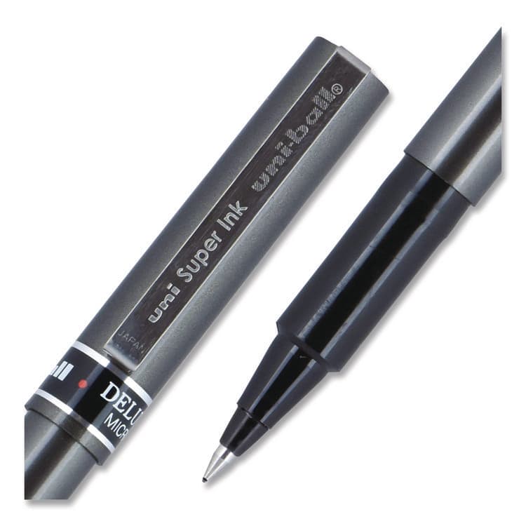 UNI Deluxe Rollerball Pen, Stick, Micro 0.5 mm, Black Ink, Metallic Gray/Black Barrel, Dozen (UBC60025) thumbnail 2