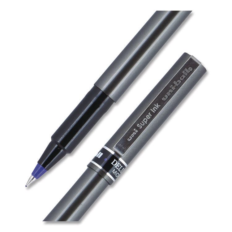 UNI Deluxe Rollerball Pen, Stick, Micro 0.5 mm, Blue Ink, Metallic Gray/Black/Blue Barrel, Dozen (UBC60027) thumbnail 2