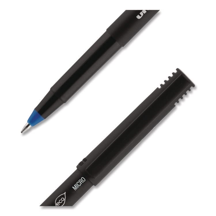 UNI ONYX Rollerball Pen, Stick, Micro 0.5 mm, Blue Ink, Black/Blue Barrel, Dozen (UBC60041) thumbnail 2