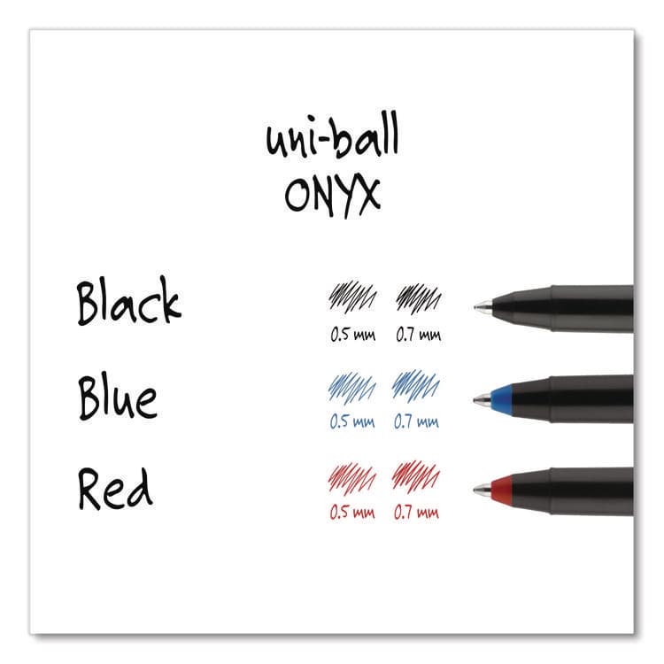 UNI ONYX Rollerball Pen, Stick, Micro 0.5 mm, Blue Ink, Black/Blue Barrel, Dozen (UBC60041) thumbnail 4
