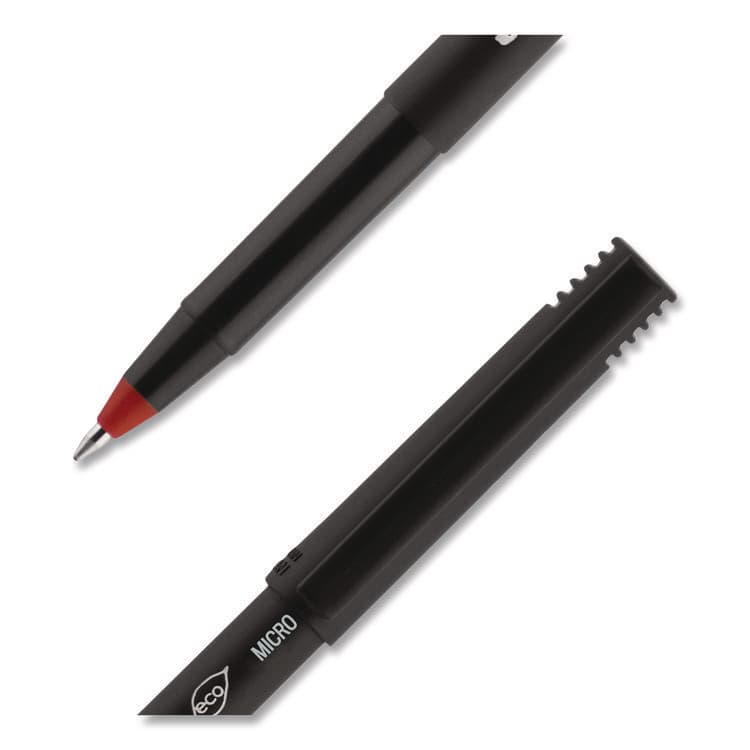 UNI ONYX Rollerball Pen, Stick, Micro 0.5 mm, Red Ink, Black/Red Barrel, Dozen (UBC60042) thumbnail 2