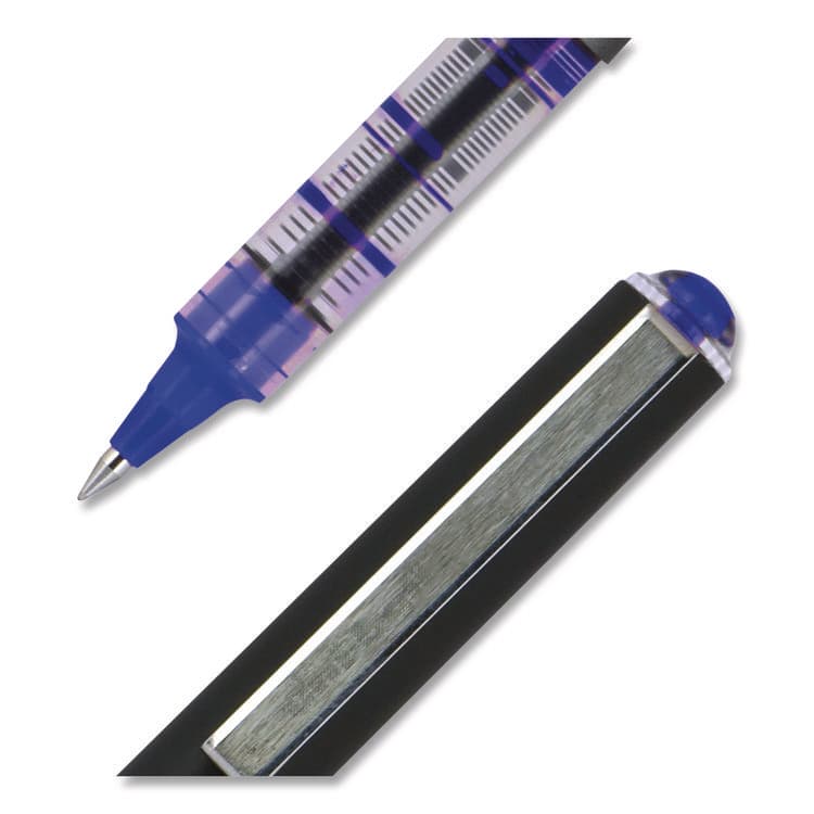 UNI VISION Rollerball Pen, Stick, Micro 0.5 mm, Blue Ink, Gray/Blue/Clear Barrel, Dozen (UBC60108) thumbnail 2
