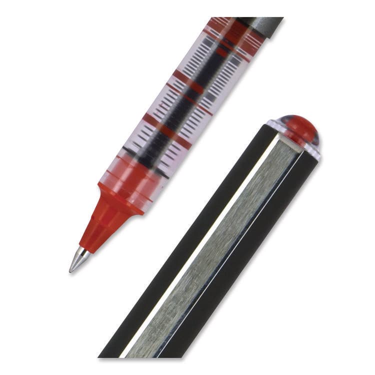 UNI VISION Rollerball Pen, Stick, Micro 0.5 mm, Red Ink, Gray/Red/Clear Barrel, Dozen (UBC60117) thumbnail 2