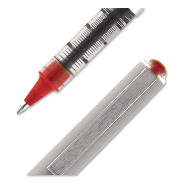UNI VISION Rollerball Pen, Stick, Fine 0.7 mm, Red Ink, Silver/Red/Clear Barrel, Dozen (UBC60139) thumbnail 2