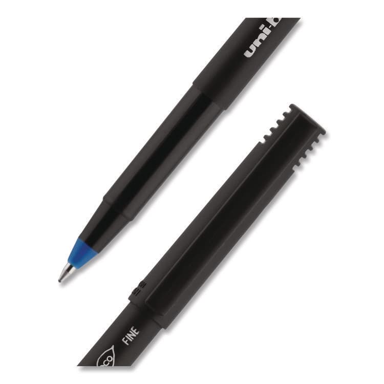 UNI ONYX Rollerball Pen, Stick, Fine 0.7 mm, Blue Ink, Black/Blue Barrel, Dozen (UBC60145) thumbnail 2