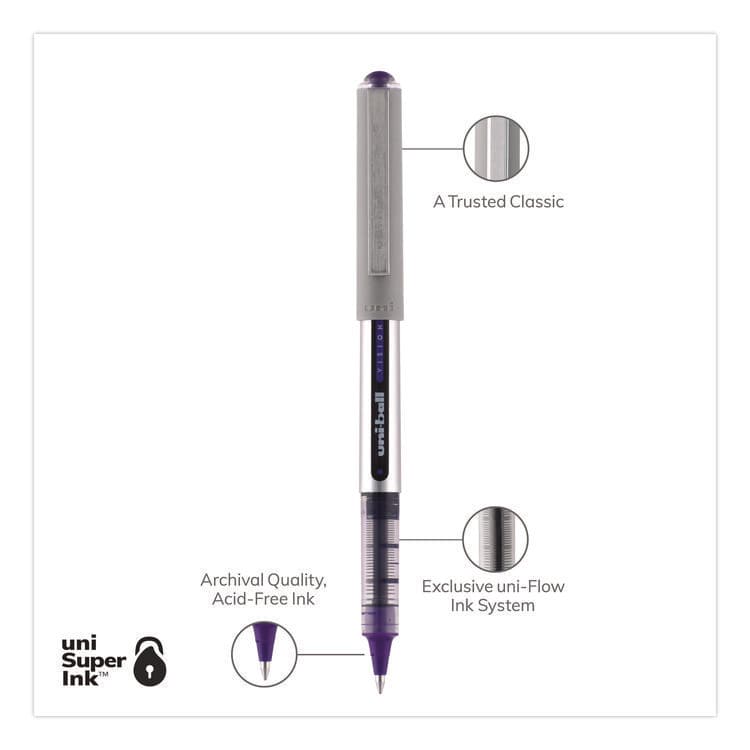 UNI VISION Rollerball Pen, Stick, Fine 0.7 mm, Violet Ink, Silver/Violet/Clear Barrel, Dozen (UBC60382) thumbnail 2