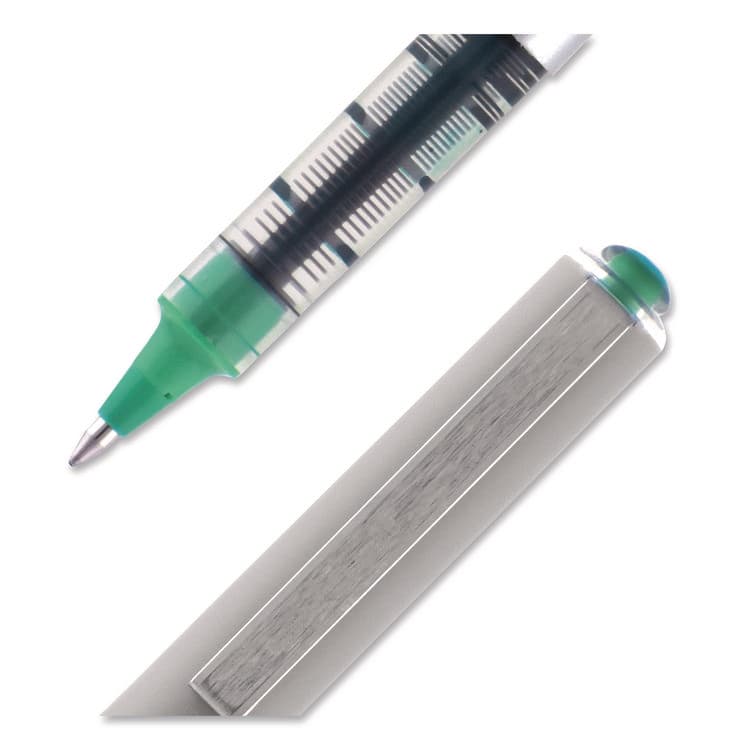 UNI VISION Rollerball Pen, Stick, Fine 0.7 mm, Green Ink, Silver/Green/Clear Barrel, Dozen (UBC60386) thumbnail 2