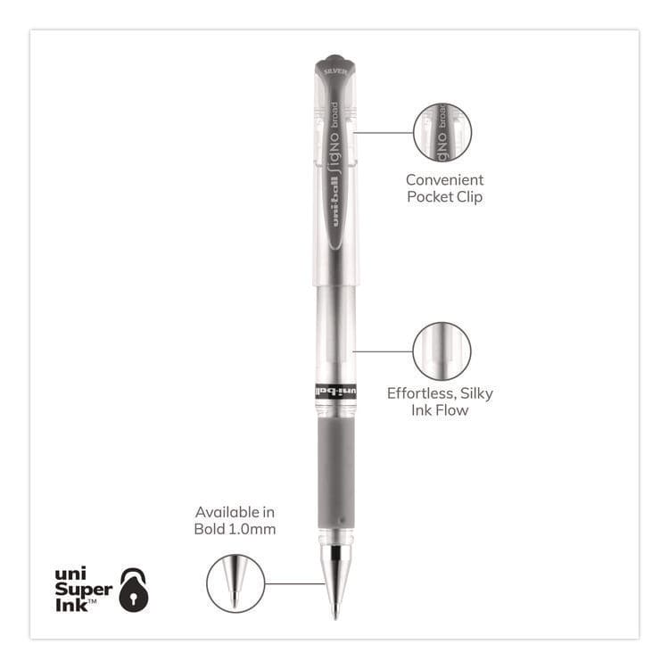 UNI IMPACT Gel Pen, Stick, Medium 1 mm, Silver Metallic Ink, Silver Barrel (UBC60658) thumbnail 3