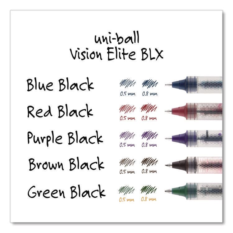 UNI VISION ELITE BLX Series Rollerball Pen, Stick, Bold 0.8 mm, Blue-Infused Black Ink, White/Blue/Clear Barrel (UBC61232) thumbnail 4