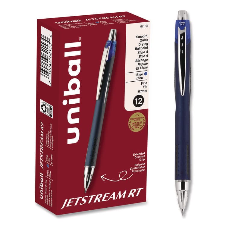 UNI Jetstream Hybrid Gel Pen, Retractable, Fine 0.7 mm, Blue Ink, Blue/Silver Barrel (UBC62153)