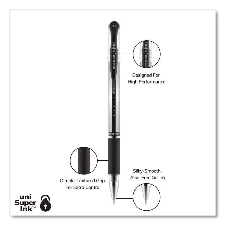 UNI Signo GRIP Gel Pen, Stick, Medium 0.7 mm, Black Ink, Clear/Black/Silver Barrel, Dozen (UBC65450) thumbnail 3