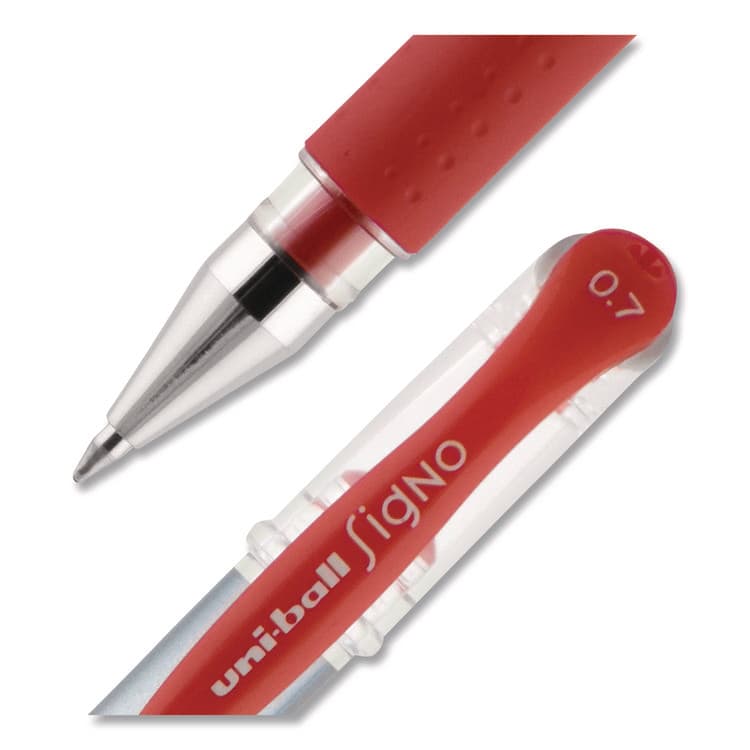 UNI Signo GRIP Gel Pen, Stick, Medium 0.7 mm, Red Ink, Clear/Red/Silver Barrel, Dozen (UBC65452) thumbnail 2