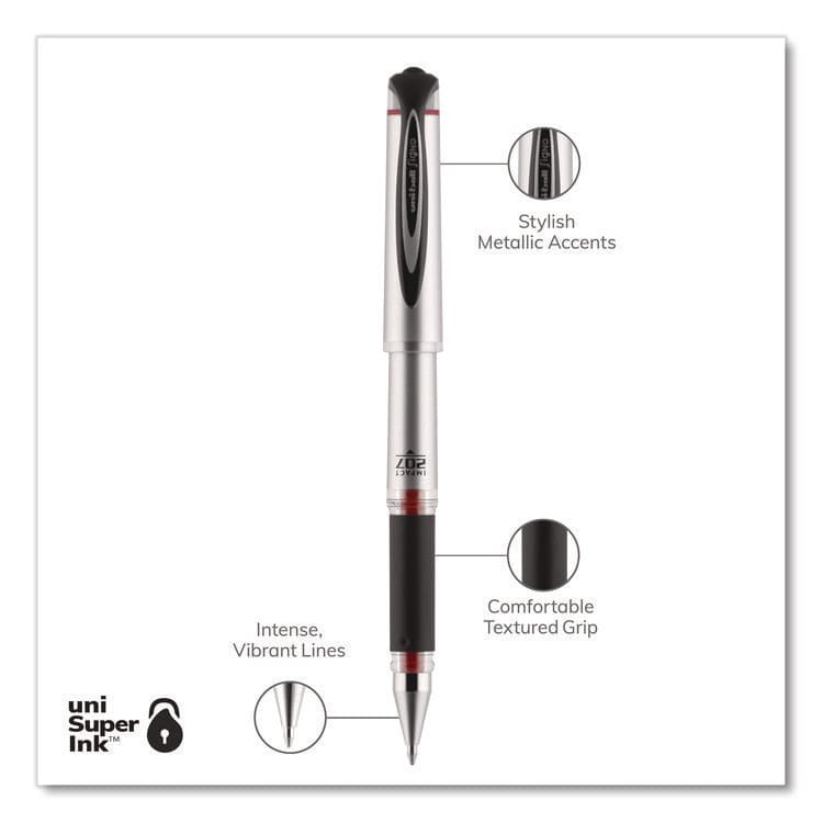 UNI 207 Impact Gel Pen, Stick, Bold 1 mm, Red Ink, Silver/Black/Red Barrel (UBC65802) thumbnail 3