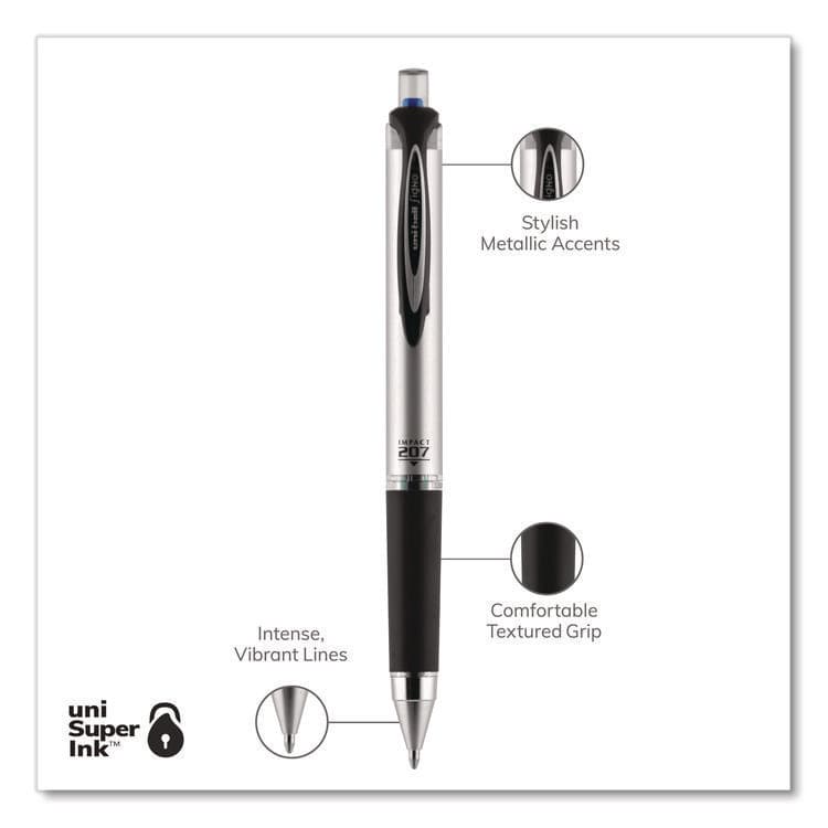 UNI 207 Impact RT Gel Pen, Retractable, Bold 1 mm, Blue Ink, Black/Blue Barrel (UBC65871) thumbnail 3