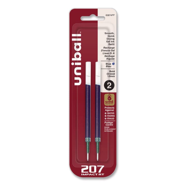 UNI 207 Impact RT Gel Retractable Pen Refills, Bold 1 mm Conical Tip, Blue Ink, 2/Pack (UBC65874PP)
