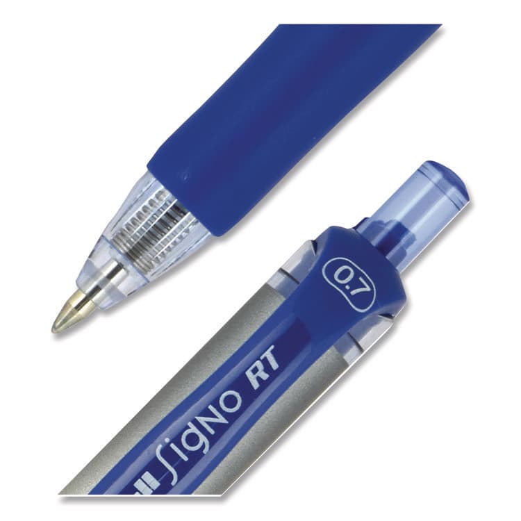 UNI Signo Gel Pen, Retractable, Medium 0.7 mm, Blue Ink, Silver/Blue Barrel, Dozen (UBC65941) thumbnail 2