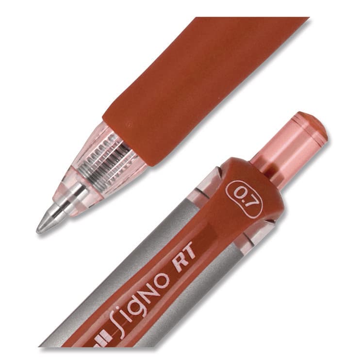 UNI Signo Gel Pen, Retractable, Medium 0.7 mm, Red Ink, Silver/Red Barrel, Dozen (UBC65942) thumbnail 2