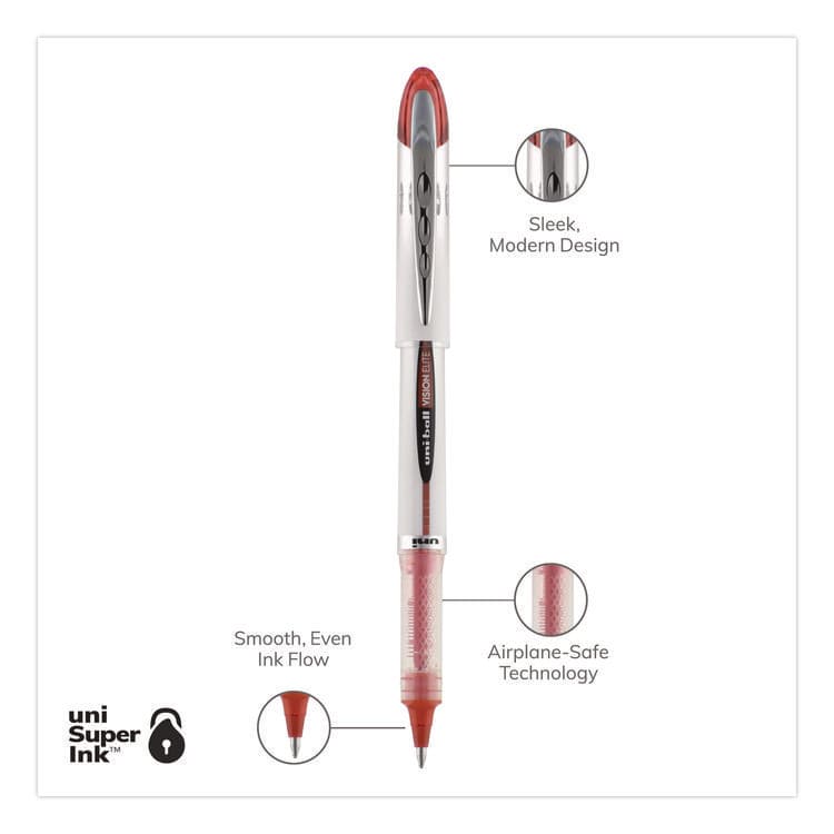 UNI VISION ELITE Rollerball Pen, Stick, Bold 0.8 mm, Red Ink, White/Red/Clear Barrel (UBC69023) thumbnail 3