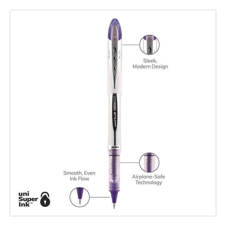 UNI VISION ELITE Rollerball Pen, Stick, Bold 0.8 mm, Violet Ink, White/Violet/Clear Barrel (UBC69025) thumbnail 3