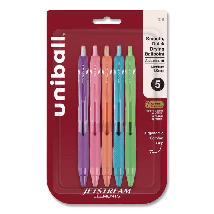 UNI Jetstream Elements Hybrid Gel Pen, Retractable, Medium 1 mm, Assorted Ink and Barrel Colors, 5/Pack (UBC70138)