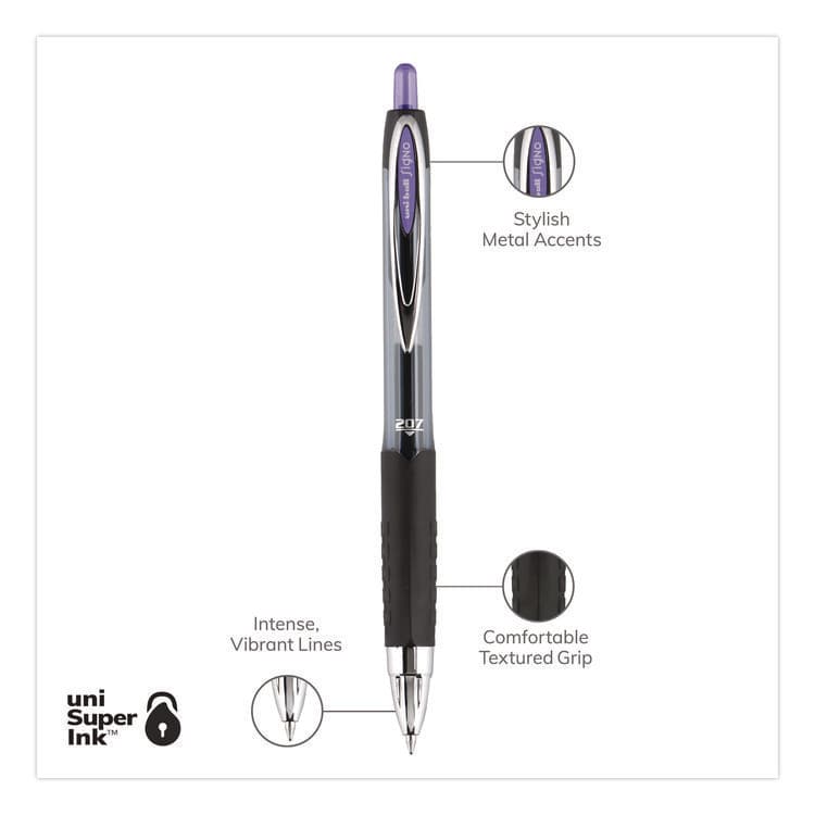 UNI Signo 207 Gel Pen, Retractable, Medium 0.7 mm, Violet Ink, Smoke/Black/Violet Barrel, Dozen (UBC70221) thumbnail 3