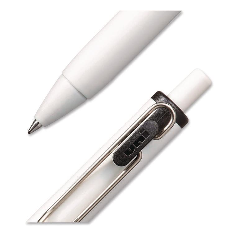 UNI uniONE Gel Pen, Retractable, Medium 0.7 mm, Black Ink, White/Black Barrel, Dozen (UBC70362) thumbnail 2