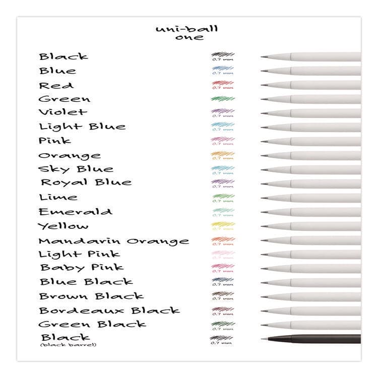 UNI uniONE Gel Pen, Retractable, Medium 0.7 mm, Black Ink, White/Black Barrel, Dozen (UBC70362) thumbnail 4
