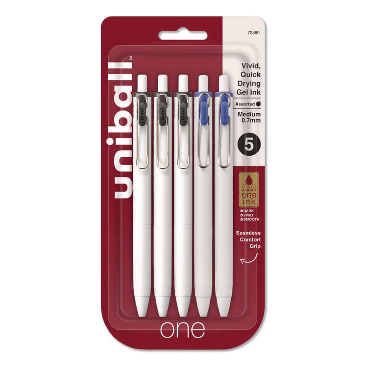 UNI uniONE Gel Pen, Retractable, Medium 0.7 mm, Assorted Business Ink and Barrel Colors, 5/Pack (UBC70380)
