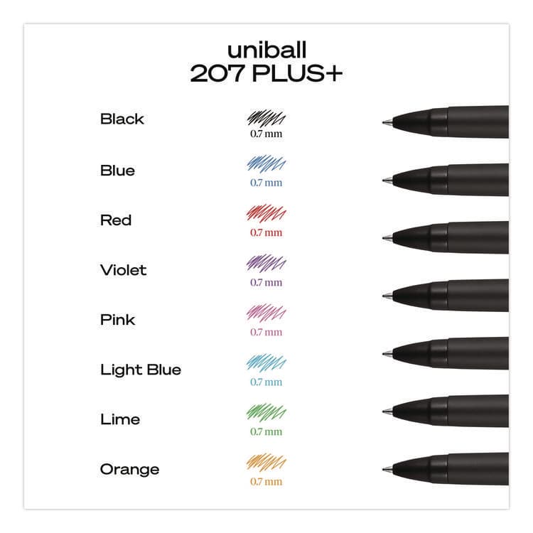 UNI 207 Plus+ Gel Pen, Retractable, Medium 0.7 mm, Black Ink, Black Barrel, Dozen (UBC70462) thumbnail 4