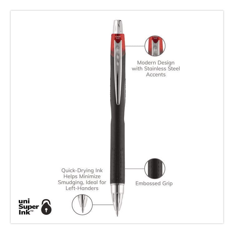 UNI Jetstream Hybrid Gel Pen, Retractable, Bold 1 mm, Red Ink, Black/Silver/Red Barrel (UBC73834) thumbnail 3
