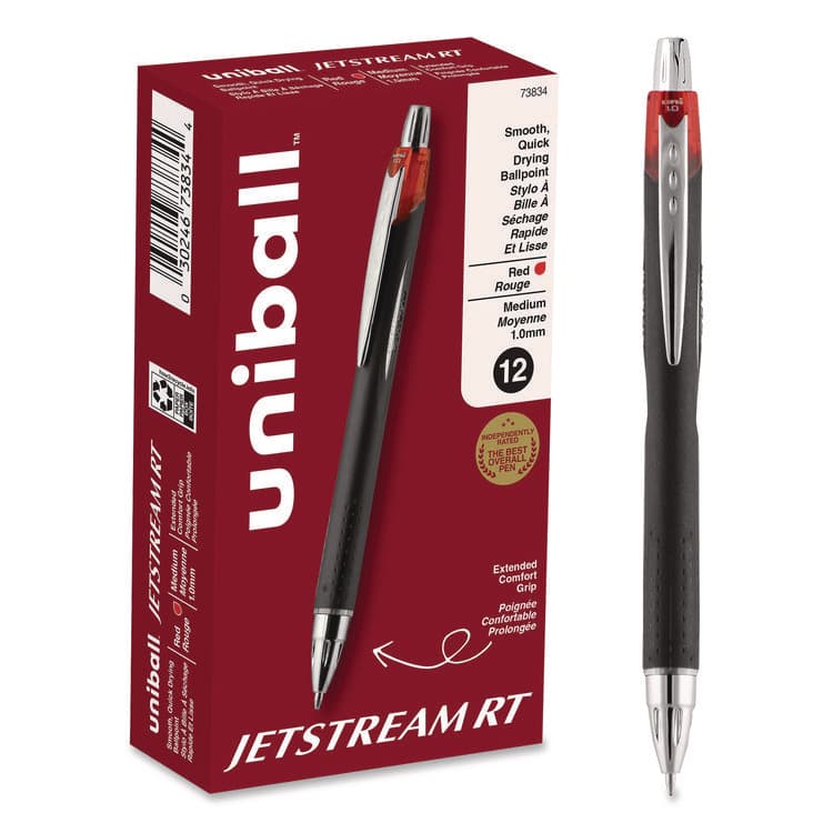 UNI Jetstream Hybrid Gel Pen, Retractable, Bold 1 mm, Red Ink, Black/Silver/Red Barrel (UBC73834)