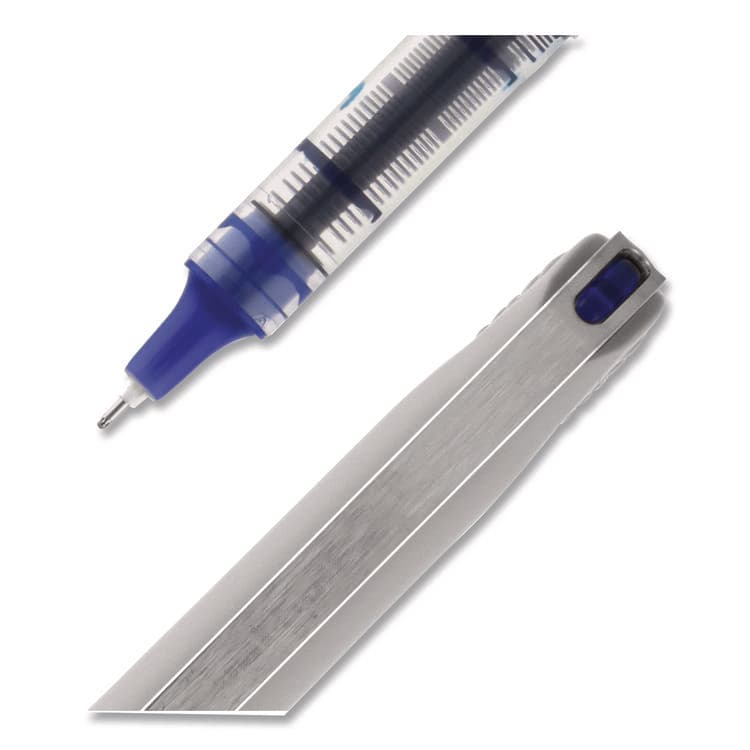 UNI VISION Needle Rollerball Pen, Stick, Fine 0.7 mm, Blue Ink, Gray/Clear/Blue Barrel, Dozen (UBC1734904) thumbnail 2