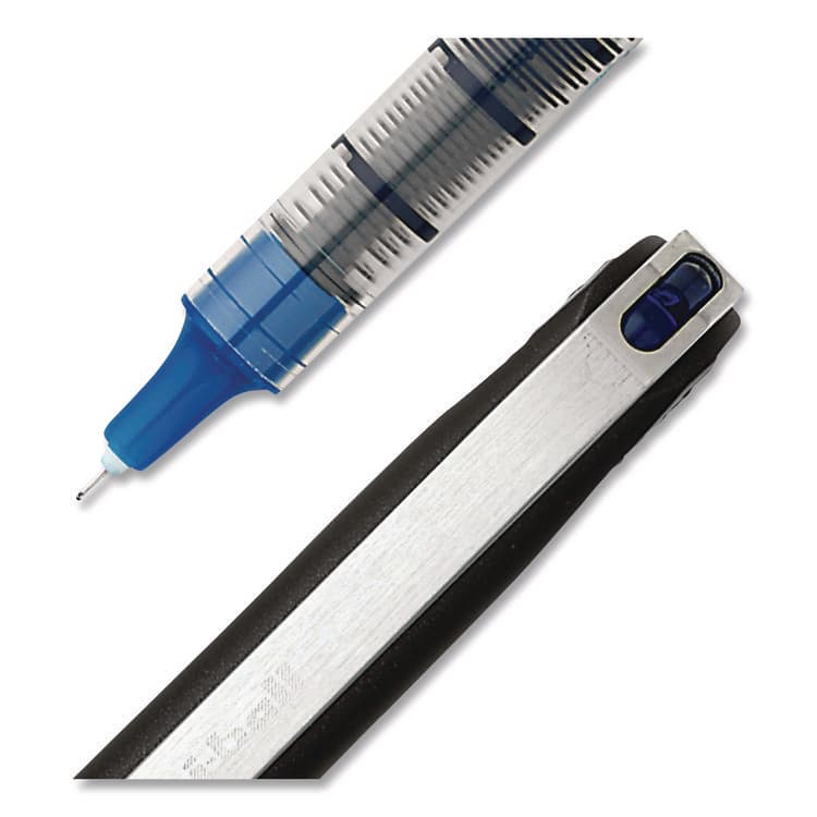 UNI VISION Rollerball Pen, Stick, Micro 0.5 mm, Blue Ink, Black/Blue/Clear Barrel, 12/Pack (UBC1734919) thumbnail 2