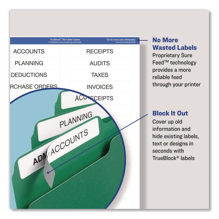 AVERY PRODUCTS CORPORATION Permanent TrueBlock File Folder Labels with Sure Feed Technology, 0.66 x 3.44, White, 30/Sheet, 60 Sheets/Box (AVE75366) thumbnail 3