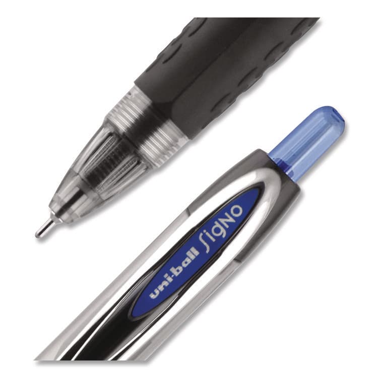 UNI Signo 207 Needle Point Gel Pen, Retractable, Medium 0.7 mm, Blue Ink, Clear/Black/Blue Barrel, Dozen (UBC1736098) thumbnail 2