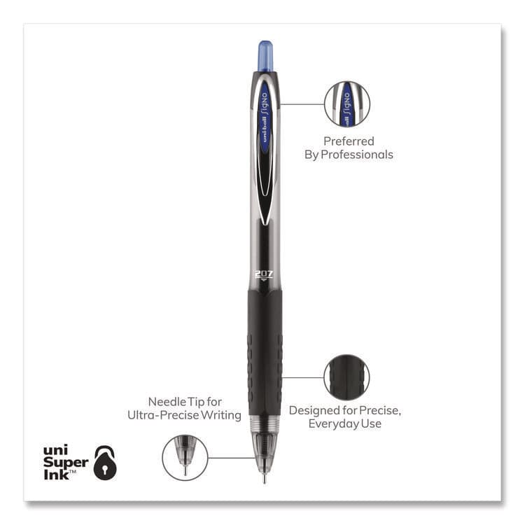 UNI Signo 207 Needle Point Gel Pen, Retractable, Medium 0.7 mm, Blue Ink, Clear/Black/Blue Barrel, Dozen (UBC1736098) thumbnail 3