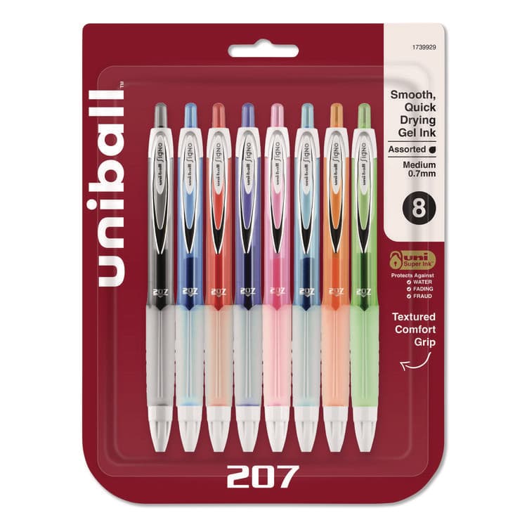 UNI Signo 207 Gel Pen, Retractable, Medium 0.7mm, Assorted Ink and Barrel Colors, 8/Pack (UBC1739929)