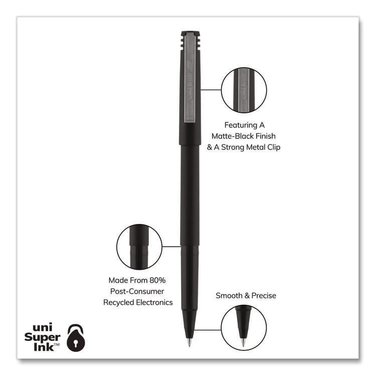 UNI Rollerball Pen, Stick, Micro 0.5 mm, Black Ink, Black Barrel, 36/Pack (UBC1921065) thumbnail 3