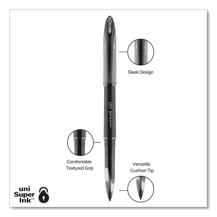 UNI AIR Porous Rollerball Pen, Stick, Medium 0.7 mm, Black Ink, Black Barrel, Dozen (UBC1927631) thumbnail 3