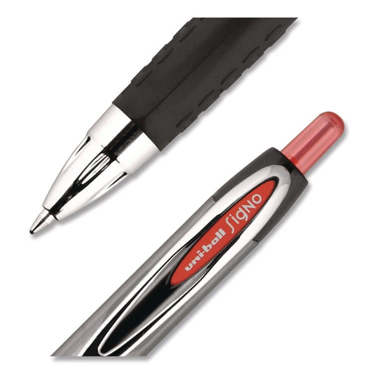 UNI Signo 207 Gel Pen, Retractable, Medium 0.7 mm, Red Ink, Smoke/Black/Red Barrel, Dozen (UBC33952) thumbnail 2