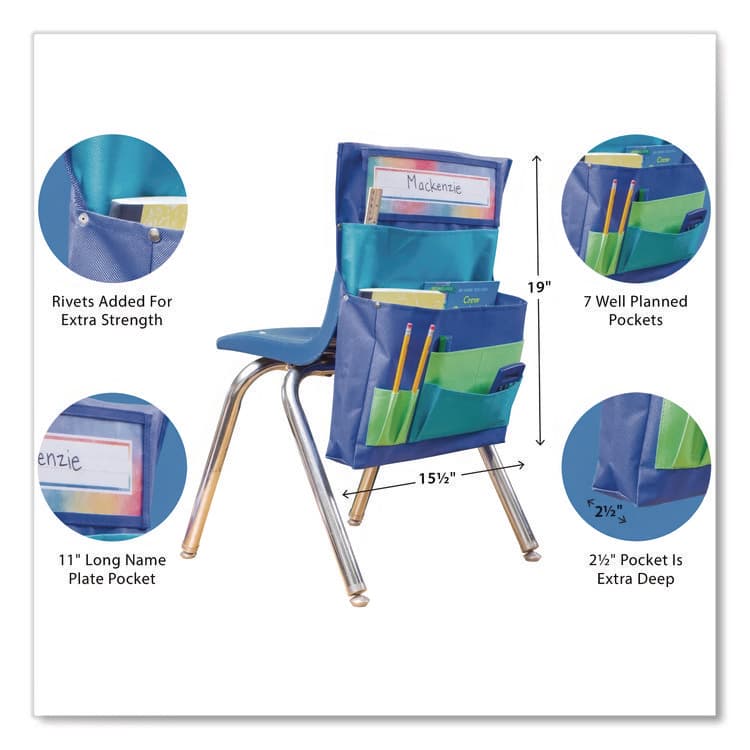TEACHER CREATED RESOURCES Chair Pocket, 15.5 x 18, Canvas, Blue/Teal/Lime (TCRTCR20970) thumbnail 3