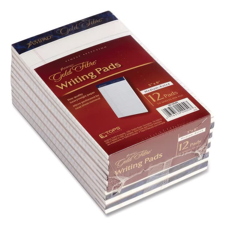 AMPAD/DIV. OF AMERCN PD&PPR Gold Fibre Writing Pads, Medium/College Rule, (50) White 5 x 8 Sheets, Dozen (TOP20054R) thumbnail 3