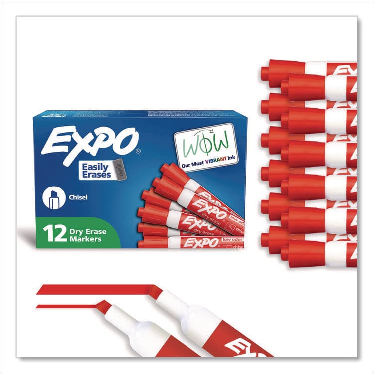 SANFORD Low-Odor Dry-Erase Marker, Broad Chisel Tip, Red, Dozen (SAN80002A)